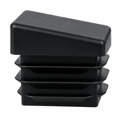 25mm x 25mm Square Chair Foot (To Fit 21-23mm Tube) - 1-2mm Wall | Black LDPE - Angled