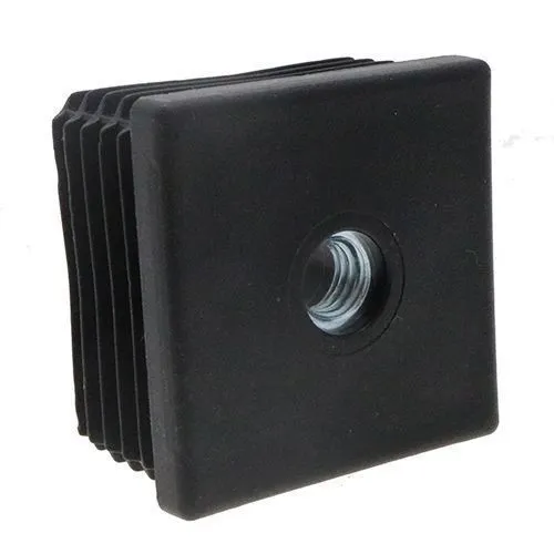 40mm x 40mm Square Threaded Tube Insert (M12 Thread) - 1-1.5mm Wall | Black LDPE
