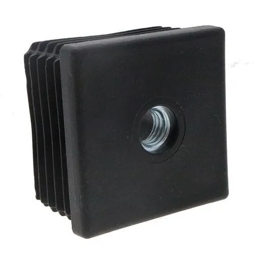 50mm x 50mm Square Threaded Tube Insert (M8 Thread) - 1-1.5mm Wall | Black LDPE