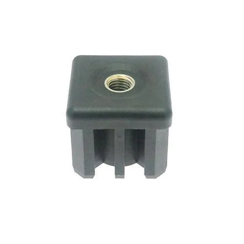30mm x 30mm Square Threaded Tube Insert (M8 Thread) - 1.5mm Wall | Black Nylon