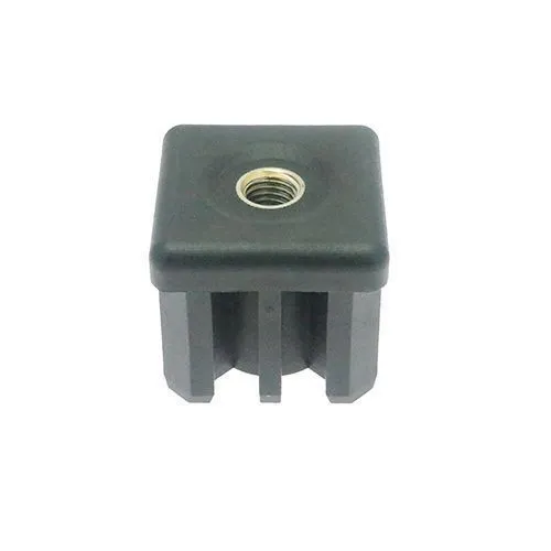 50mm x 50mm Square Threaded Tube Insert (M12 Thread) - 2.5mm Wall | Black Nylon