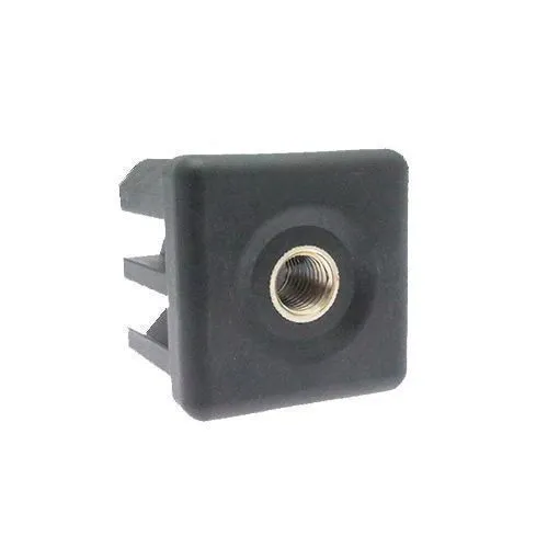 50mm x 50mm Square Threaded Tube Insert (M12 Thread) - 2.5mm Wall | Black Nylon