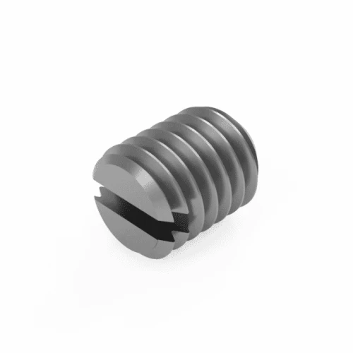 M2.5 x10mm Slotted Grub Screw with Cup Point A1 Stainless Steel (DIN 438 / ISO 7436)