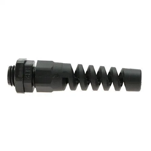 M12 x 1.5mm Spiral Cable Gland (9mm Thread Length) - 3mm-6.5mm Cable | Black
