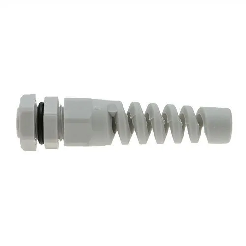 M12 x 1.5mm Spiral Cable Gland (9mm Thread Length) - 3mm-6.5mm Cable | Grey