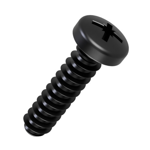 2.5mm x 12mm Pozi Pan Head Screw for Soft Plastics (PT30) | Black Zinc Steel