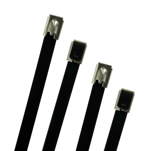 360mm (7.9mm) Metal Cable Ties - 107mm Diameter Bundles (100pk) 316 SS Coated Black Polyester