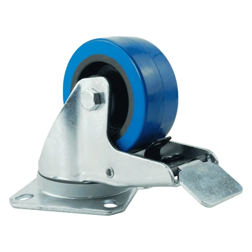 160mm Braked Top Plate Blue Elastic Castors | Heavy duty wheels