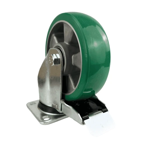 200mm Braked Green PU Industrial Top Plate Castor | Vital Parts