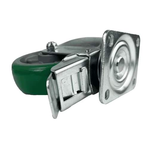 160mm Braked Green PU Industrial Top Plate Castor | Vital Parts