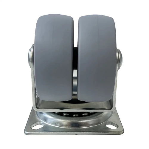 50mm Braked Top Plate Grey TPE Twin Wheel Castor | Vital Parts