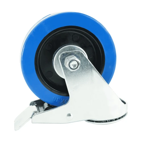 125mm Braked Blue Elastic Castors for Trolleys | Heavy duty wheels