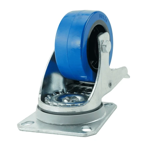 100mm Blue Elastic Top Plate Castor Braked