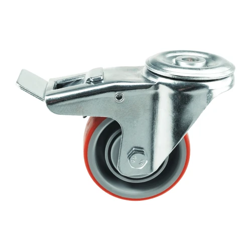 125mm Red Polyurethane Bolt Hole Castor Braked