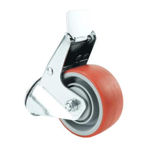 125mm Braked Red Polyurethane Castors | Heavy duty wheels