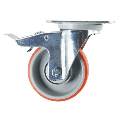80mm Red Polyurethane Top Plate Castor Braked