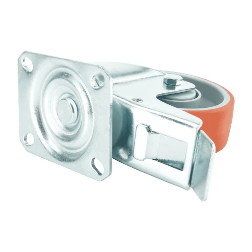 100mm Braked Top Plate Red Polyurethane Castors | Heavy duty wheels