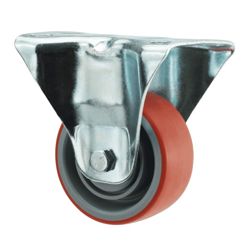 80mm Fixed Plate Red Polyurethane Castors | Heavy duty wheels