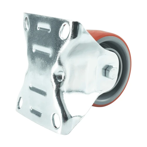 100mm Fixed Plate Red Polyurethane Castors | Heavy duty wheels