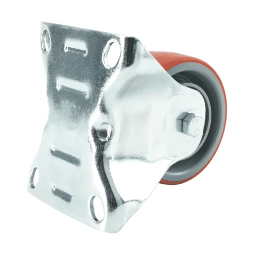 125mm Fixed Plate Red Polyurethane Castors | Heavy duty wheels
