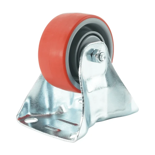 125mm Fixed Plate Red Polyurethane Castors | Heavy duty wheels