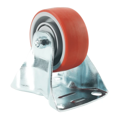 125mm Fixed Plate Red Polyurethane Castors | Heavy duty wheels