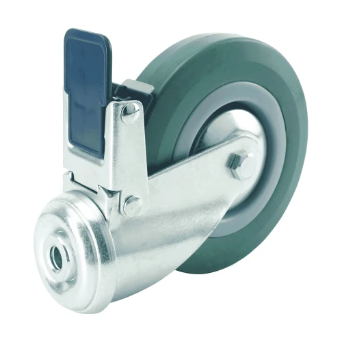 100mm Green Rubber Bolt Hole Castor Braked | Vital Parts