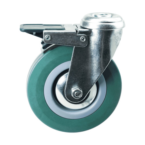 125mm Green Rubber Bolt Hole Castor Braked | Vital Parts