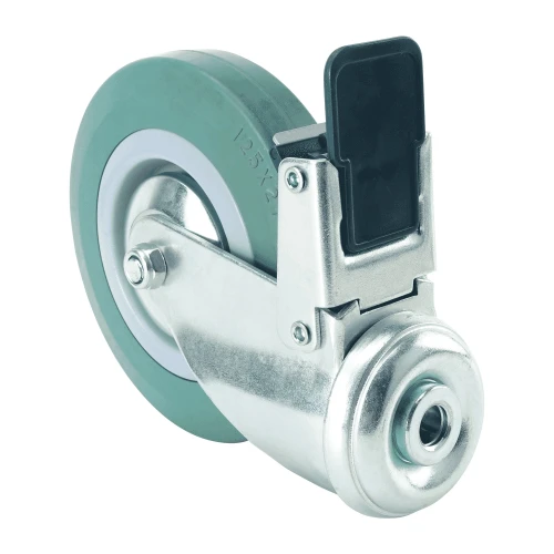 125mm Green Rubber Bolt Hole Castor Braked | Vital Parts