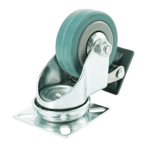 125mm Braked Top Plate Green Castors for Trolleys
