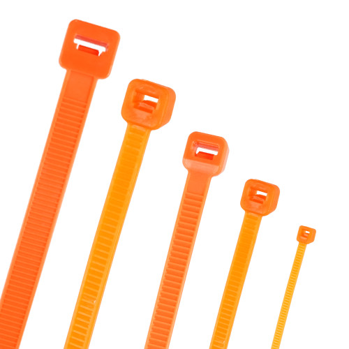 203mm Fluorescent Orange Cable Ties (52mm Max Bundle) - 1.35mm Thick x 4.8mm Wide | 100pk