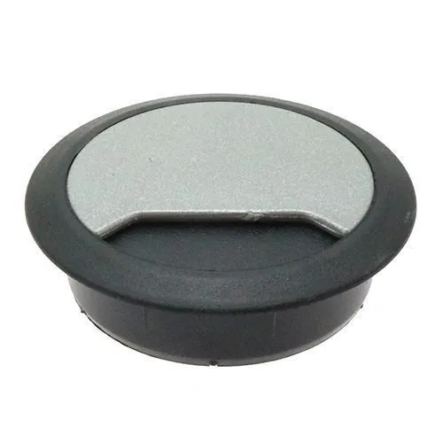80mm Silver/Black Desk Grommet / Cable Tidy (96mm Head) ABS