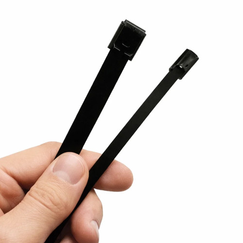 200mm (7.9mm) Metal Cable Ties - 56mm Diameter Bundles (100pk) 316 SS Coated Black Epoxy