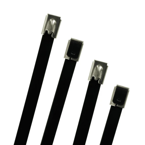 520mm (7.9mm) Metal Cable Ties - 158mm Diameter Bundles (100pk) 316 SS Coated Black Polyester