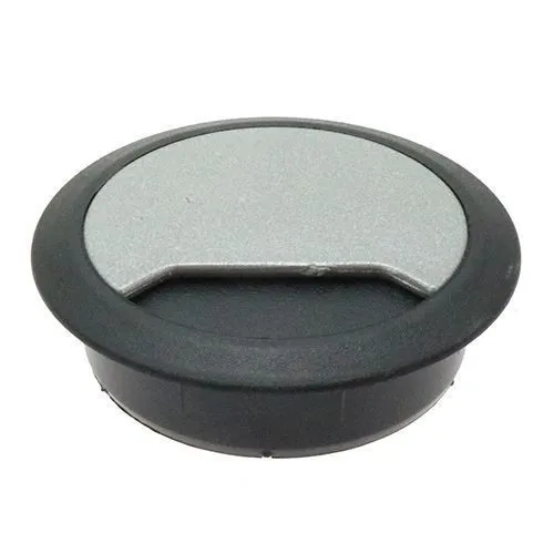 60mm Silver/Black Desk Grommet / Cable Tidy (72mm Head) ABS
