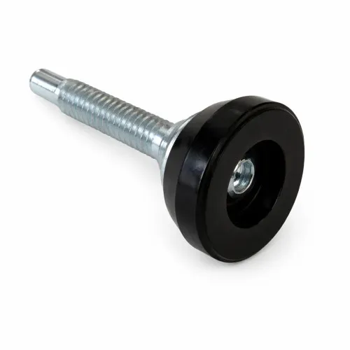 M8 x 70mm Articulated Adjustable Foot (Slotted Head) - 25mm Base | Black Polypropylene & Steel