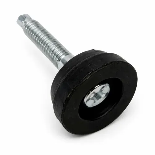 M16 x 70mm Adjustable Foot (Slotted Head) - 30mm Base | Black Polypropylene & Steel