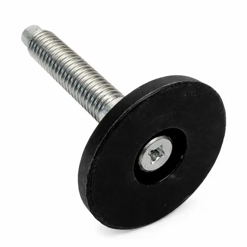 M8 x 25mm Adjustable Foot (Slotted Head) - 38mm Base | Black Polypropylene & Steel