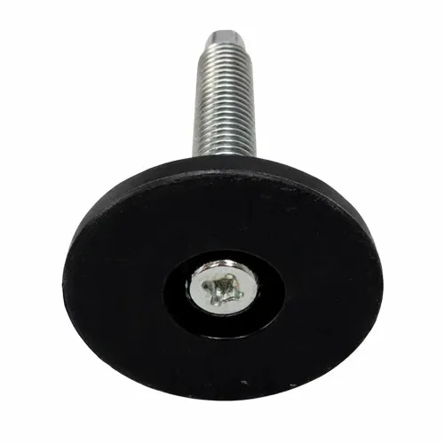 M8 x 25mm Adjustable Foot (Slotted Head) - 38mm Base | Black Polypropylene & Steel