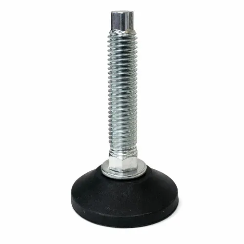 M8 x 70mm Adjustable Foot (Slotted Head) - 38mm Base | Black Polypropylene & Steel