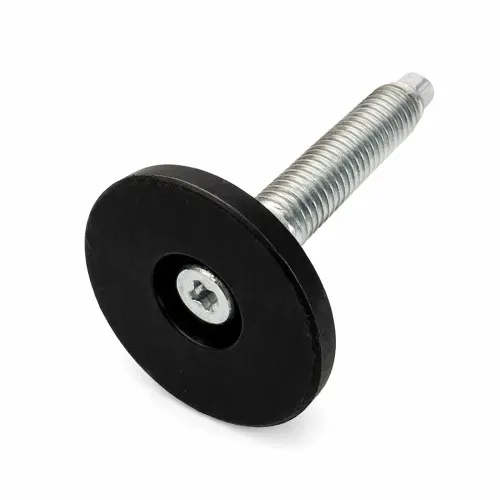 M8 x 70mm Adjustable Foot (Slotted Head) - 38mm Base | Black Polypropylene & Steel