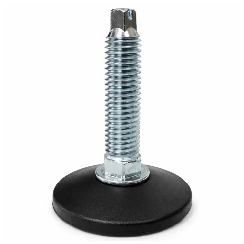 M8 x 100mm Adjustable Foot (Slotted Head) - 48mm Base | Black Polypropylene & Steel