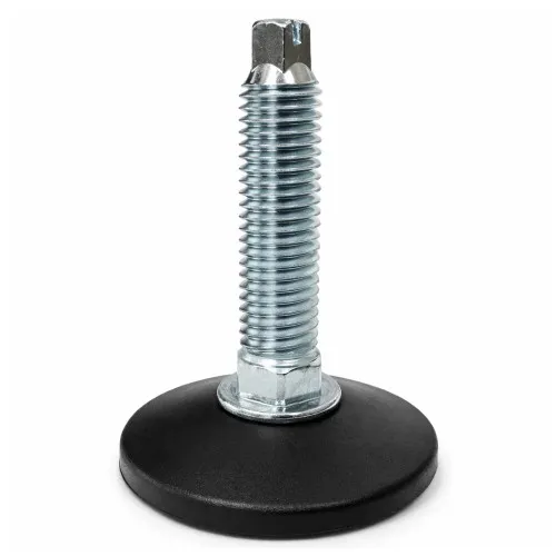 M8 x 25mm Adjustable Foot (Slotted Head) - 48mm Base | Black Polypropylene & Steel