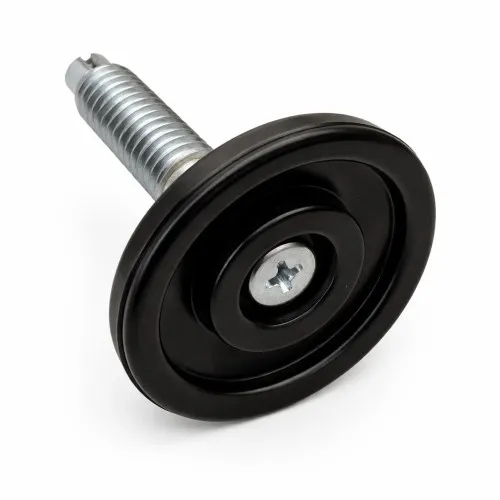M8 x 25mm Adjustable Foot (Slotted Head) - 48mm Base | Black Polypropylene & Steel