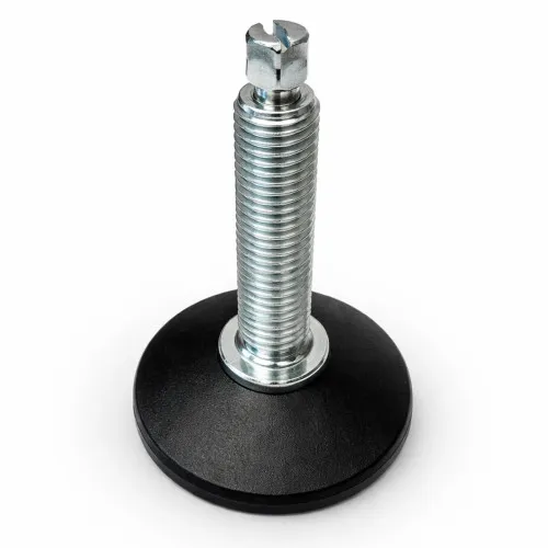 M8 x 40mm Adjustable Foot (Slotted Head) - 48mm Base | Black Polypropylene & Steel