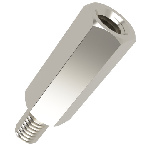 M8 x 55mm Hexagonal Male/Female Standoff, 13mm Flats - Nickel Plated Brass