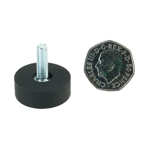 M8 x 38mm Round Rubber Foot - 35mm Base | Rubber & Steel