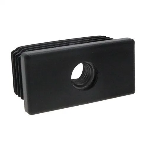 40mm x 20mm Rectangular Plastic Threaded Tube Insert (M10 Thread) - 1.5-2mm Wall | Black Polypropylene