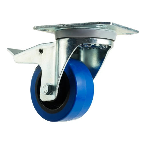 Braked Top Plate Blue Elastic Industrial Castors