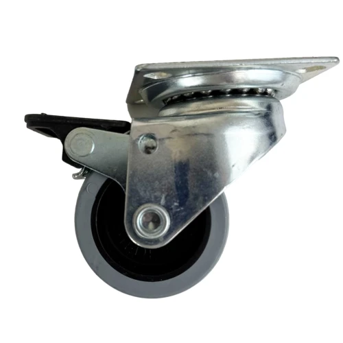 Braked Top Plate Grey TPE Twin Wheel Castors